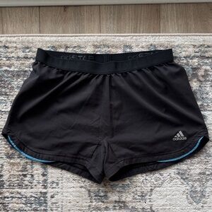 Adidas Women's Black Athletic Shorts with Blue Trim